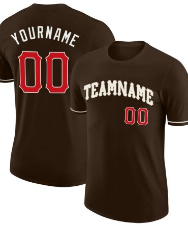 Custom Brown Red-Cream Performance T-Shirt, For Football, Baseball, Hockey, Basketball, Softball & Rugby Fans