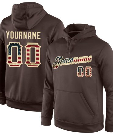 Custom Brown Vintage Usa Flag-Cream Sports Pullover Sweatshirt Hoodie, Gift For Football, Baseball, Hockey, Basketball, Softball & Rugby Fans