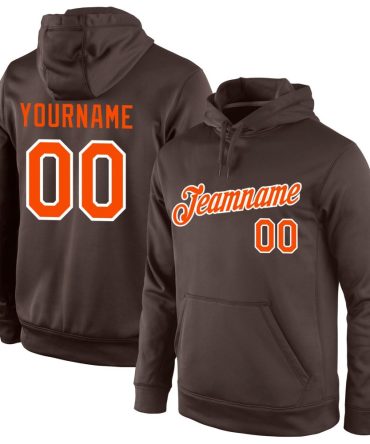 Custom Brown Orange-White Sports Pullover Sweatshirt Hoodie, Gift For Football, Baseball, Hockey, Basketball, Softball & Rugby Fans