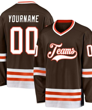 Custom Brown White-Orange Hockey Jersey, Gift For Hockey Fans