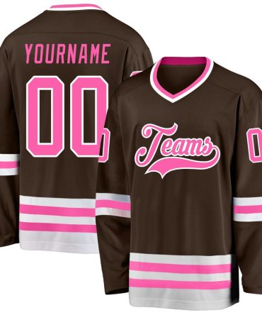 Custom Brown Pink-White Hockey Jersey, Gift For Hockey Fans