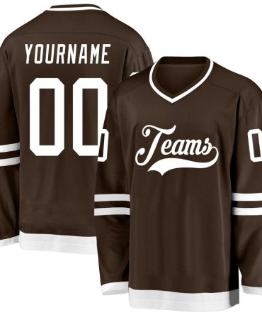 Custom Brown White Hockey Jersey, Gift For Hockey Fans