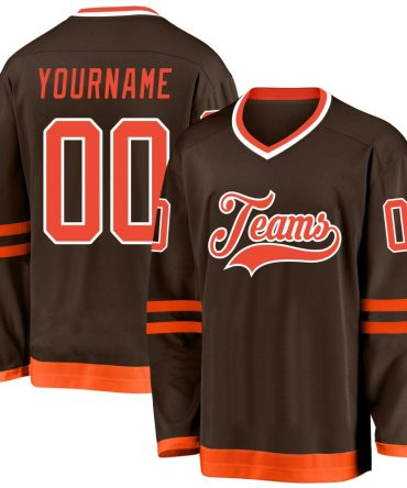 Custom Brown Orange-White Hockey Jersey, Gift For Hockey Fans