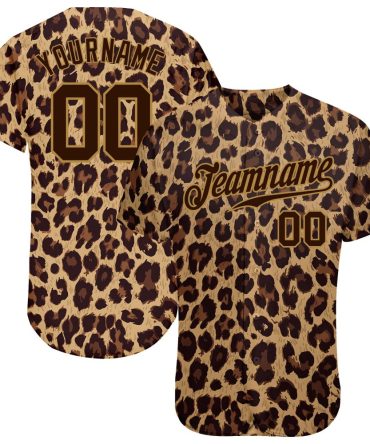 Custom Brown Brown-Old Gold 3D Pattern Design Leopard Baseball Jersey, Gift For Baseball Fans