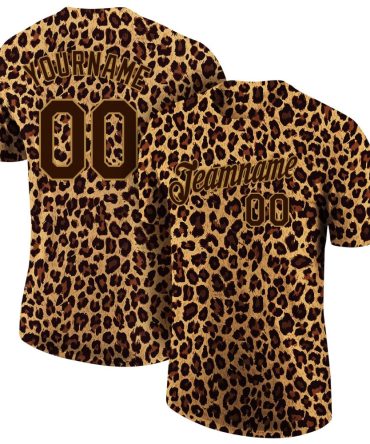 Custom Brown Brown-Old Gold 3D Pattern Design Leopard Performance T-Shirt, For Football, Baseball, Hockey, Basketball, Softball & Rugby Fans