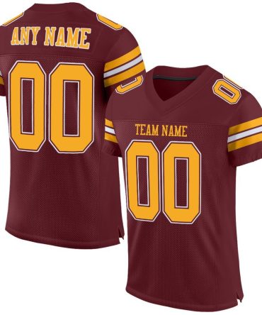 Custom Burgundy Gold-White Football Jersey, Gift For Football Fans