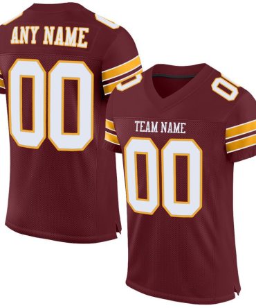 Custom Burgundy White-Gold Football Jersey, Gift For Football Fans