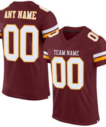 Custom Burgundy White-Gold Football Jersey, Gift For Football Fans