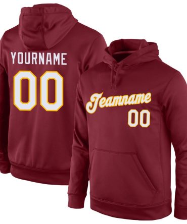 Custom Burgundy White-Gold Sports Pullover Sweatshirt Hoodie, Gift For Football, Baseball, Hockey, Basketball, Softball & Rugby Fans