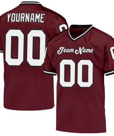 Custom Burgundy White-Black Throwback Football Jersey, Gift For Football Fans