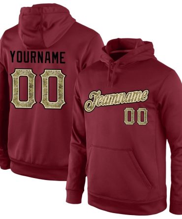 Custom Burgundy Camo-Black Sports Pullover Sweatshirt Hoodie, Gift For Football, Baseball, Hockey, Basketball, Softball & Rugby Fans