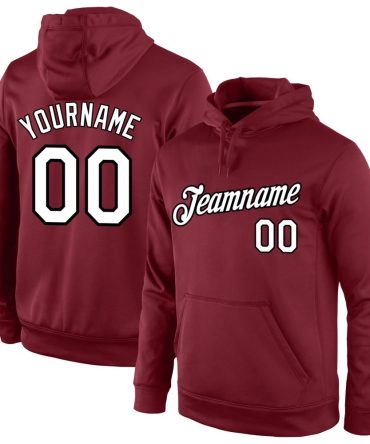Custom Burgundy White-Black Sports Pullover Sweatshirt Hoodie, Gift For Football, Baseball, Hockey, Basketball, Softball & Rugby Fans