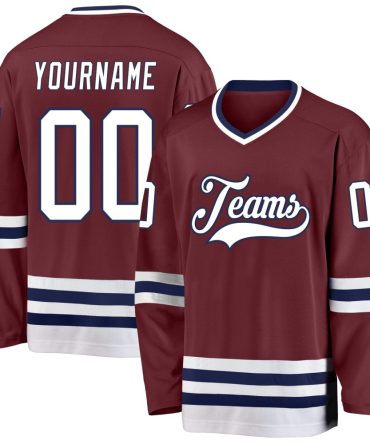 Custom Burgundy White-Navy Hockey Jersey, Gift For Hockey Fans