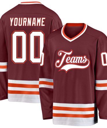 Custom Burgundy White-Orange Hockey Jersey, Gift For Hockey Fans