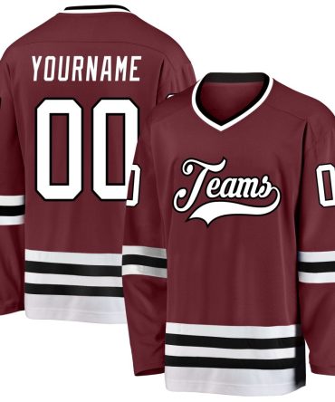 Custom Burgundy White-Black Hockey Jersey, Gift For Hockey Fans