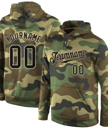 Custom Camo Black-Cream Sports Pullover Sweatshirt Salute To Service Hoodie, Gift For Football, Baseball, Hockey, Basketball, Softball & Rugby Fans