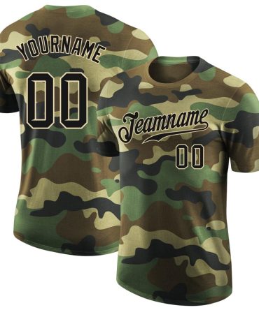 Custom Camo Black-Cream Performance Salute To Service T-Shirt, For Football, Baseball, Hockey, Basketball, Softball & Rugby Fans