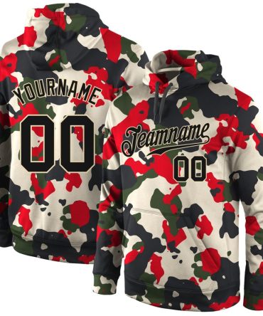 Custom Camo Black-Cream Sports Pullover Sweatshirt Salute To Service Hoodie, Gift For Football, Baseball, Hockey, Basketball, Softball & Rugby Fans