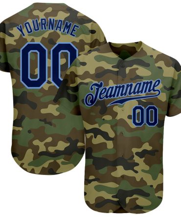 Custom Camo Navy-Powder Blue Salute To Service Baseball Jersey, Gift For Baseball Fans