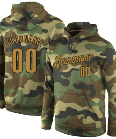Custom Camo Old Gold-Black Sports Pullover Sweatshirt Salute To Service Hoodie, Gift For Football, Baseball, Hockey, Basketball, Softball & Rugby Fans