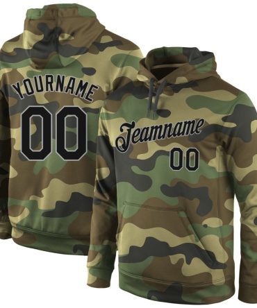 Custom Camo Black-Gray Sports Pullover Sweatshirt Salute To Service Hoodie, Gift For Football, Baseball, Hockey, Basketball, Softball & Rugby Fans