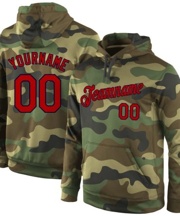 Custom Camo Red-Navy Sports Pullover Sweatshirt Salute To Service Hoodie, Gift For Football, Baseball, Hockey, Basketball, Softball & Rugby Fans