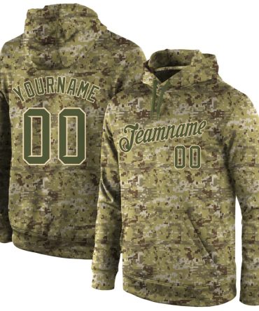 Custom Camo Olive-Cream Sports Pullover Sweatshirt Salute To Service Hoodie, Gift For Football, Baseball, Hockey, Basketball, Softball & Rugby Fans