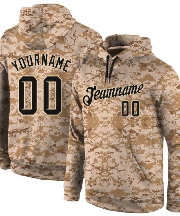 Custom Camo Black-Cream Sports Pullover Sweatshirt Salute To Service Hoodie, Gift For Football, Baseball, Hockey, Basketball, Softball & Rugby Fans