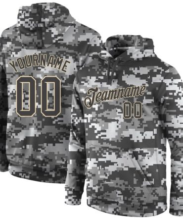 Custom Camo Steel Gray-Cream Sports Pullover Sweatshirt Salute To Service Hoodie, Gift For Football, Baseball, Hockey, Basketball, Softball & Rugby Fans