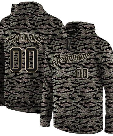 Custom Camo Black-Cream Sports Pullover Sweatshirt Salute To Service Hoodie, Gift For Football, Baseball, Hockey, Basketball, Softball & Rugby Fans