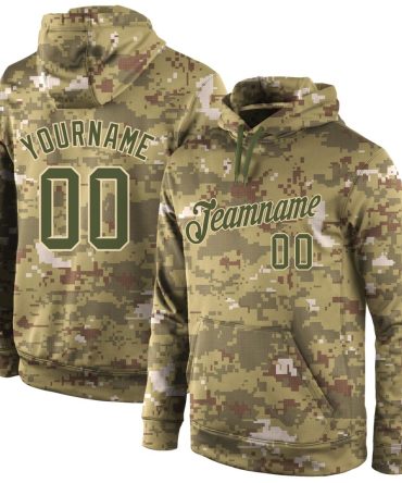 Custom Camo Olive-Cream Sports Pullover Sweatshirt Salute To Service Hoodie, Gift For Football, Baseball, Hockey, Basketball, Softball & Rugby Fans