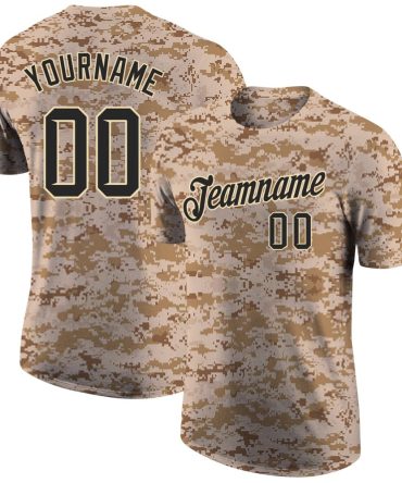 Custom Camo Black-Cream Performance Salute To Service T-Shirt, For Football, Baseball, Hockey, Basketball, Softball & Rugby Fans