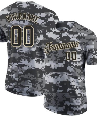 Custom Camo Black-Cream Performance Salute To Service T-Shirt, For Football, Baseball, Hockey, Basketball, Softball & Rugby Fans