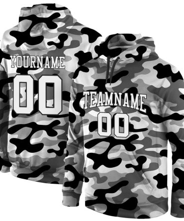 Custom Camo White-Black 3D Sports Pullover Sweatshirt Salute To Service Hoodie, Gift For Football, Baseball, Hockey, Basketball, Softball & Rugby Fans