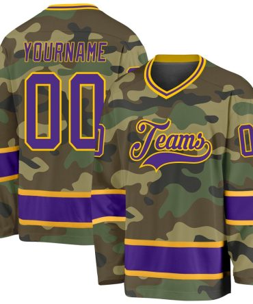 Custom Camo Purple-Gold Salute To Service Hockey Jersey, Gift For Hockey Fans