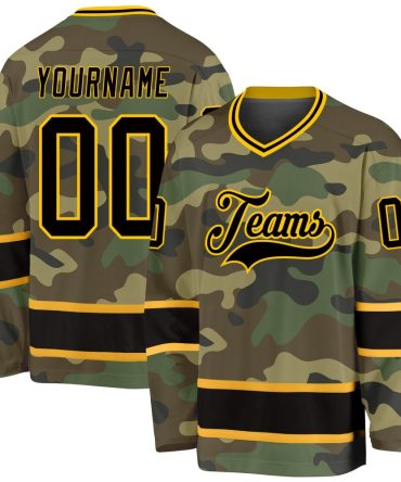 Custom Camo Black-Gold Salute To Service Hockey Jersey, Gift For Hockey Fans