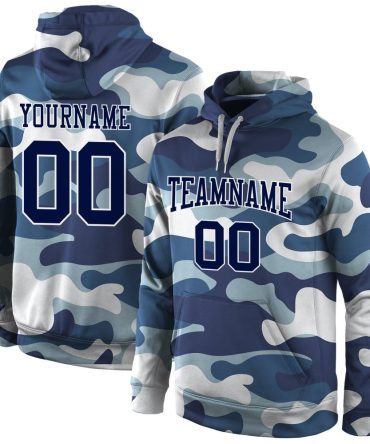 Custom Camo Navy-White Sports Pullover Sweatshirt Salute To Service Hoodie, Gift For Football, Baseball, Hockey, Basketball, Softball & Rugby Fans