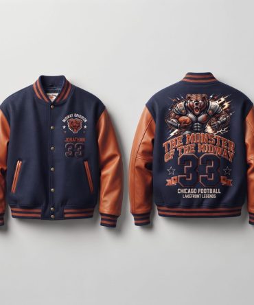 Chicago American Football Inspired Varsity Jacket, Personalized Baseball Jacket