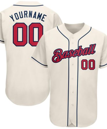 Custom Cream Red-Navy Baseball Jersey, Gift For Baseball Fans