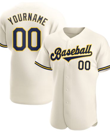 Custom Cream Navy-Gold Baseball Jersey, Gift For Baseball Fans