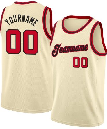 Custom Cream Red-Black Round Neck Rib-Knit Basketball Jersey, Gift For Basketball Fans