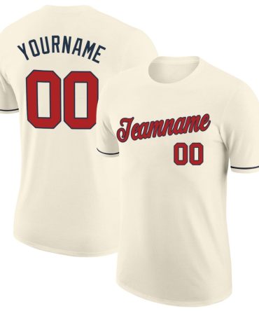 Custom Cream Red-Navy Performance T-Shirt, For Football, Baseball, Hockey, Basketball, Softball & Rugby Fans