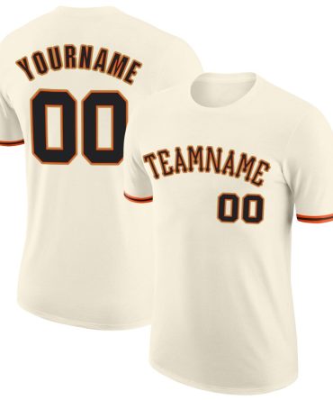 Custom Cream Black-Orange Performance T-Shirt, For Football, Baseball, Hockey, Basketball, Softball & Rugby Fans