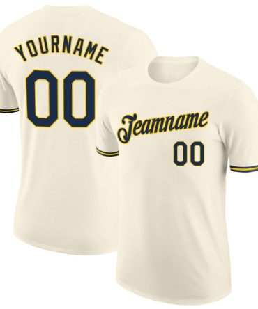 Custom Cream Navy-Gold Performance T-Shirt, For Football, Baseball, Hockey, Basketball, Softball & Rugby Fans