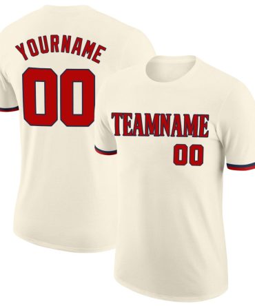 Custom Cream Red-Navy Performance T-Shirt, For Football, Baseball, Hockey, Basketball, Softball & Rugby Fans