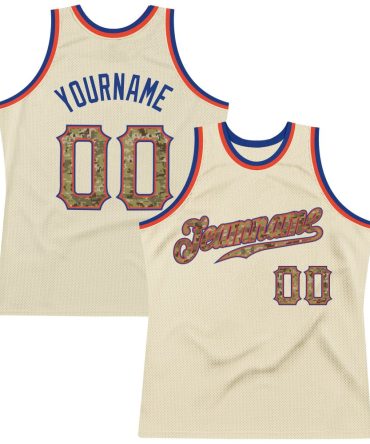 Custom Cream Camo-Royal Throwback Basketball Jersey, Gift For Basketball Fans