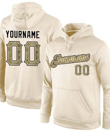 Custom Cream Camo-Black Sports Pullover Sweatshirt Hoodie, Gift For Football, Baseball, Hockey, Basketball, Softball & Rugby Fans