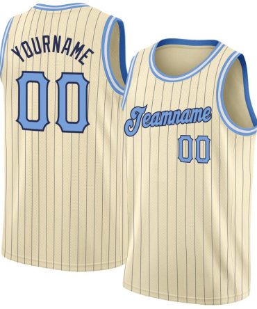 Custom Cream Navy Pinstripe Light Blue-Black Basketball Jersey, Gift For Basketball Fans
