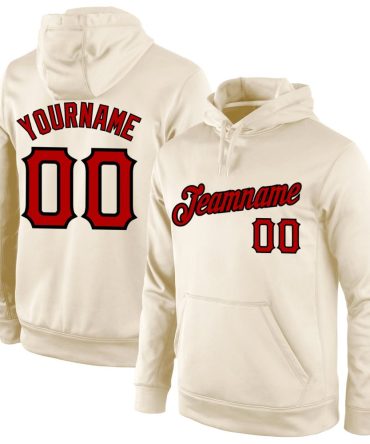 Custom Cream Red-Black Sports Pullover Sweatshirt Hoodie, Gift For Football, Baseball, Hockey, Basketball, Softball & Rugby Fans