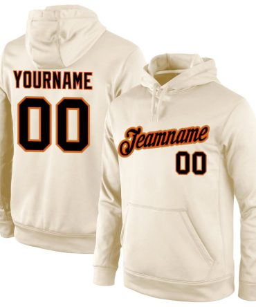 Custom Cream Black-Orange Sports Pullover Sweatshirt Hoodie, Gift For Football, Baseball, Hockey, Basketball, Softball & Rugby Fans